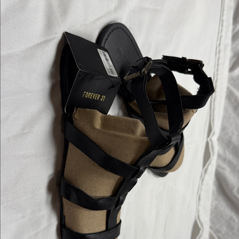 Forever 21 Elegant Black Strappy Sandals size 9 women sit high on ankle - Picture 5 of 12